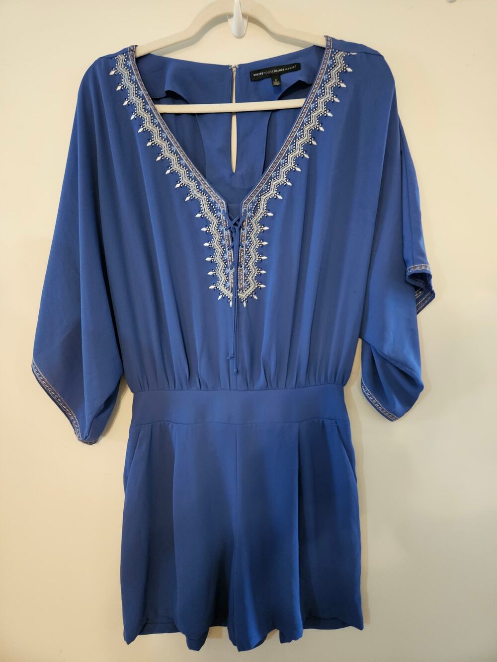 Gorgeous Blue Embroidered Romper by White House Black Market Size 4 - 26W -H82